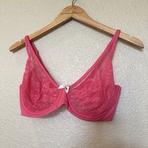 Victorias Secret Body Unlined Demi Bra 34DD Floral Lace Cups Adjustable Sheer